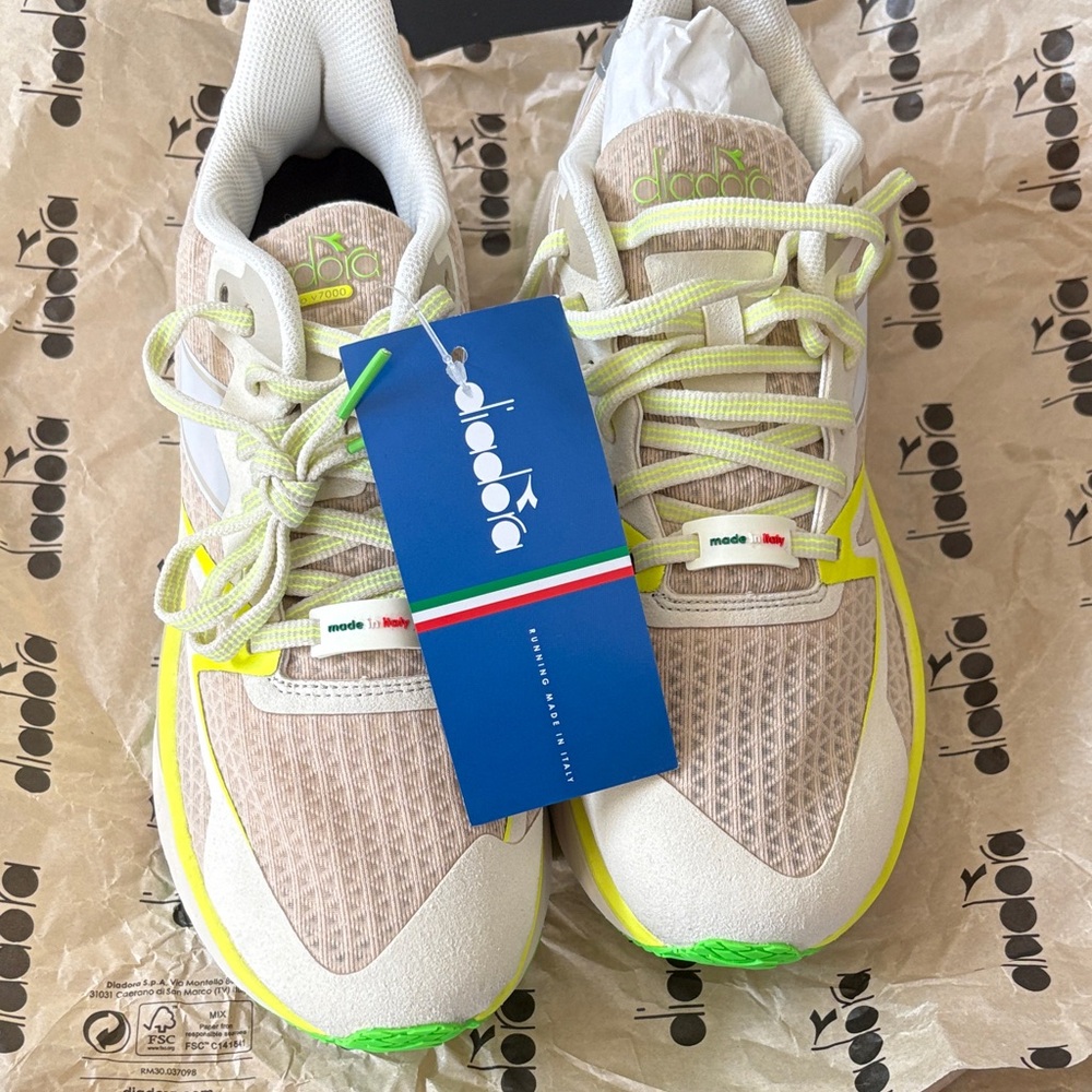 Diadora Beige and Lime Green Athletic Shoes